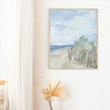 Landscapes Painting - Beach Ocean Trail Beachscape Neutral Coastal Blue Green The Opening